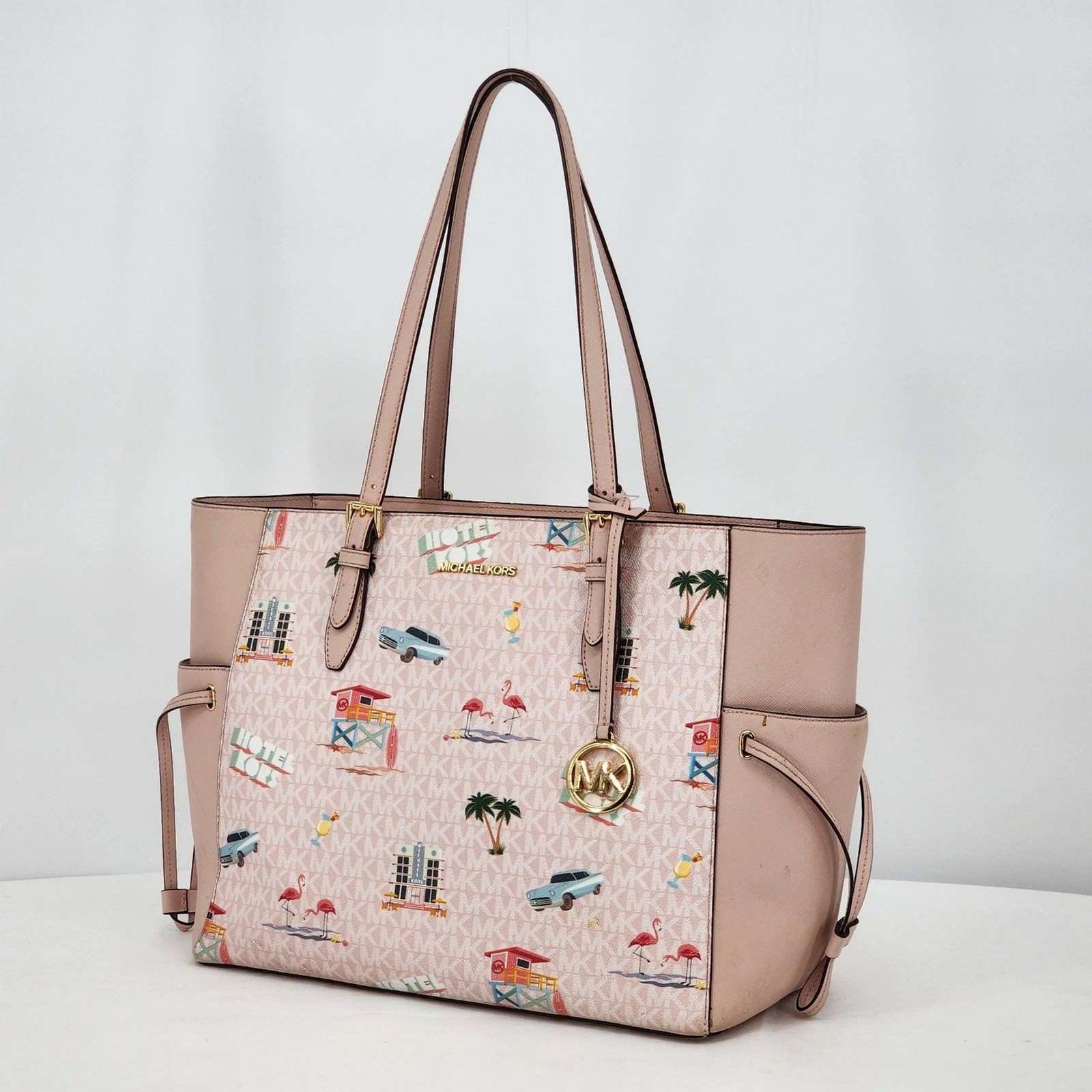 Michael Kors Gilly Beach Pink Logo Large Drawstring Travel Tote Bag