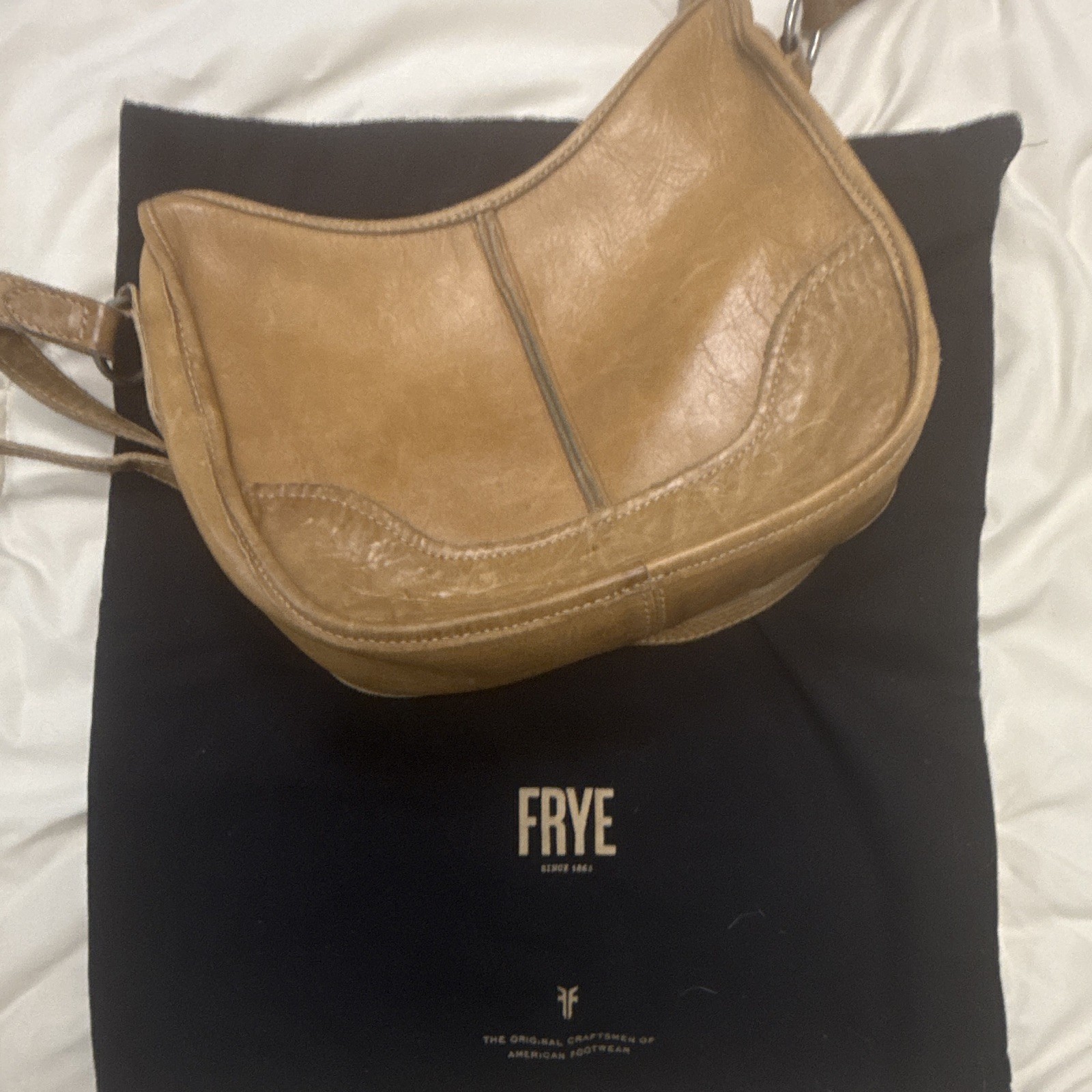 Frye Brown Distressed Small Crescent Crossbody Zip Adjustable Strap Pockets