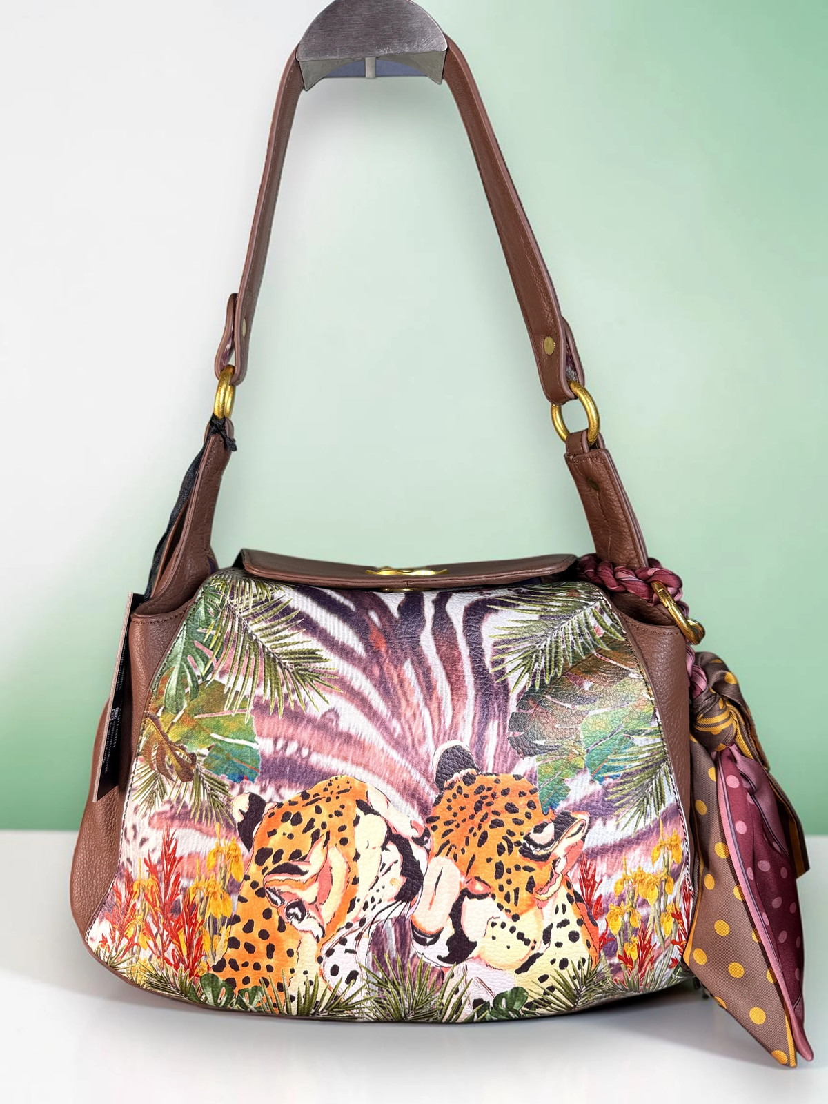 Sharif 1827 Studio Rare and Vintage “Leopard Paradise” Leather Shoulder Bag New