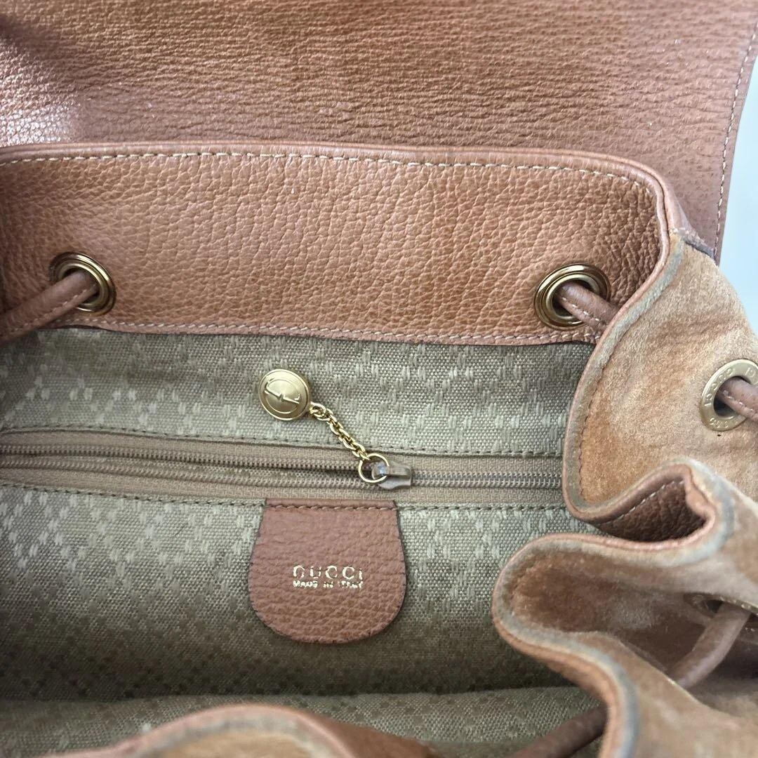 GUCCI Bamboo Suede Backpack Camel Gold Turn Lock Vintage Women Italy From Japan