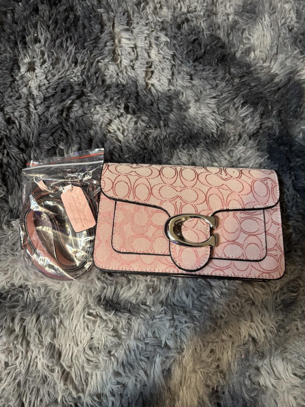 Pink Coach Purse with Repeating C Logo Pattern and Adjustable Strap , New