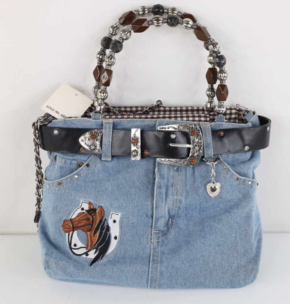 Deadstock Vintage 90s Y2K Babydoll Western Horse Cowgirl Denim Jean Purse Bag