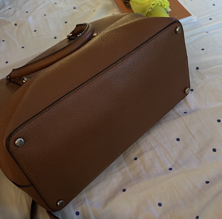 Kate Spade New York Brown Medium Satchel Zip Logo Gold Hardware Strap Studs