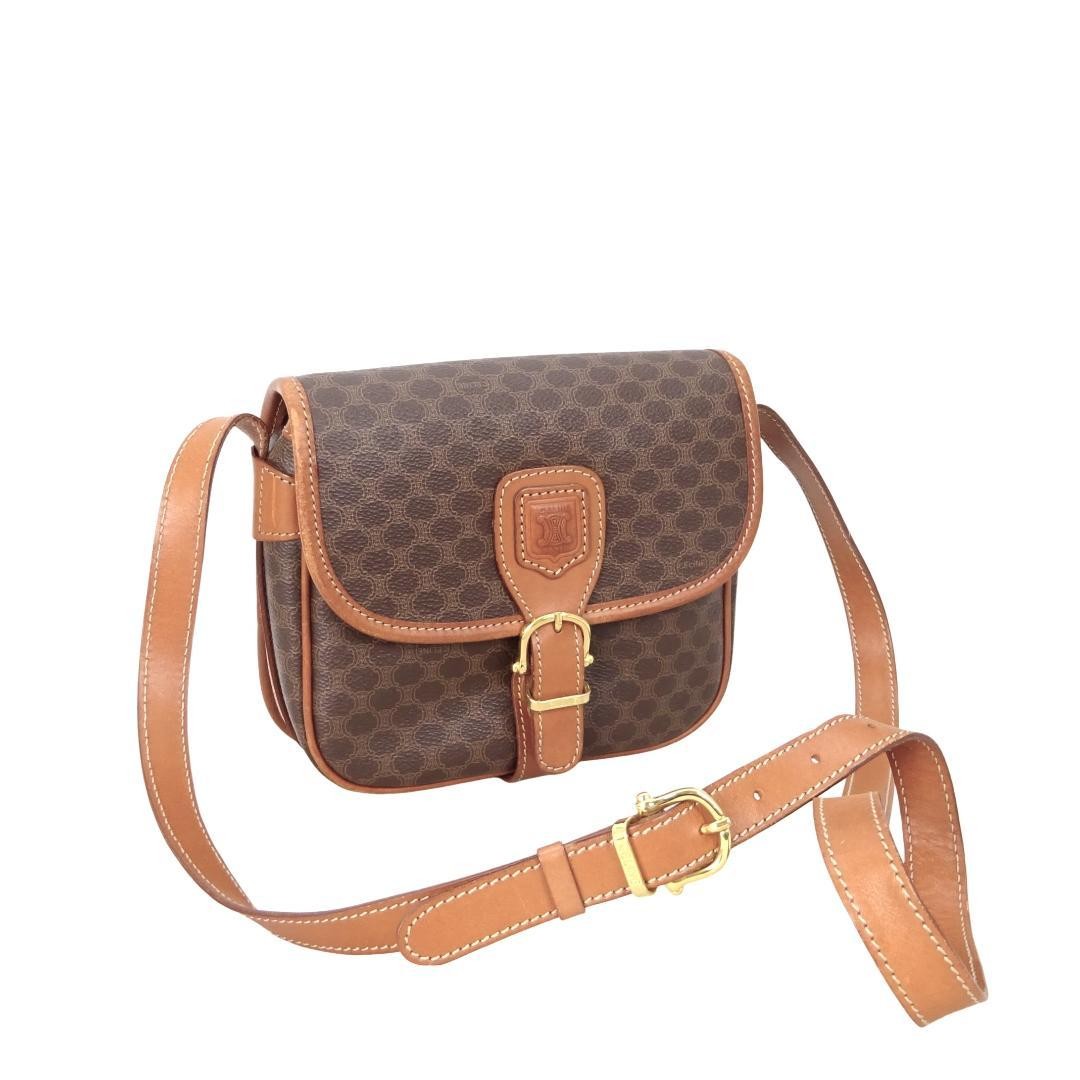 CELINE × Triomphe Macadam Brown Crossbody Shoulder Bag