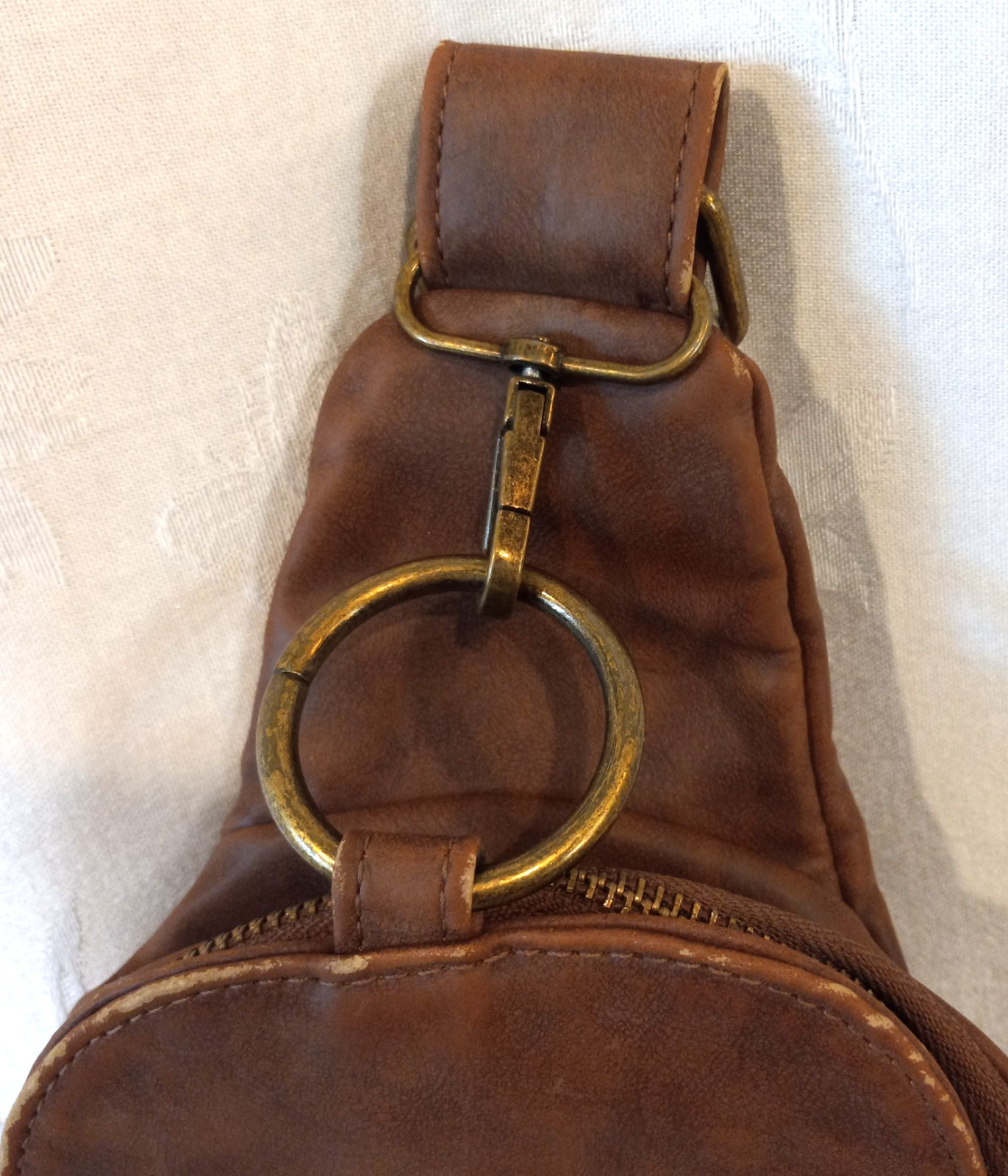 Crossbody Satchel Faux Leather Antique Gold Tone Hardware