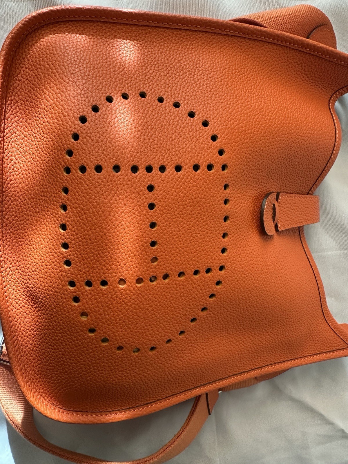 Orange Pebbled Leather Crossbody Shoulder Bag | Adjustable Strap | Evelyne Style