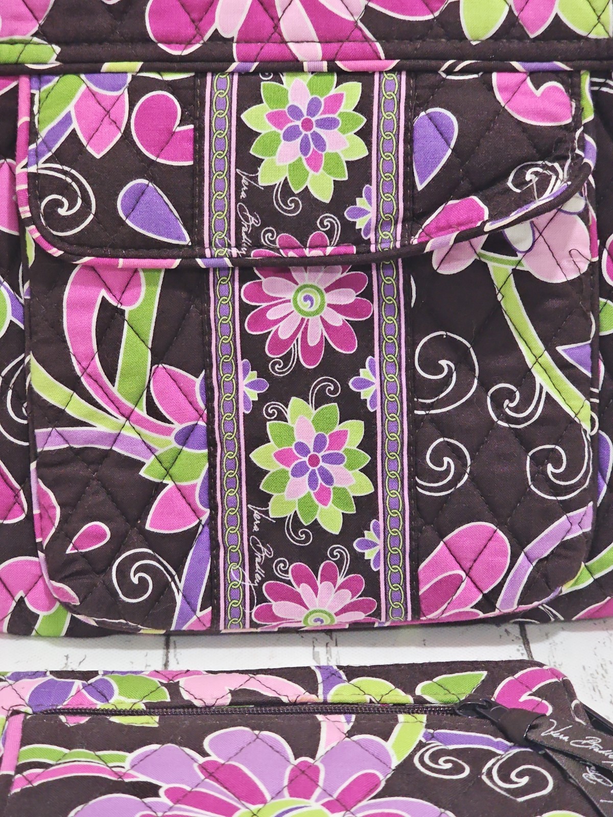 Vera Bradley Small Travel Purple Punch Brown Mini Hipster Crossbody With Wallet
