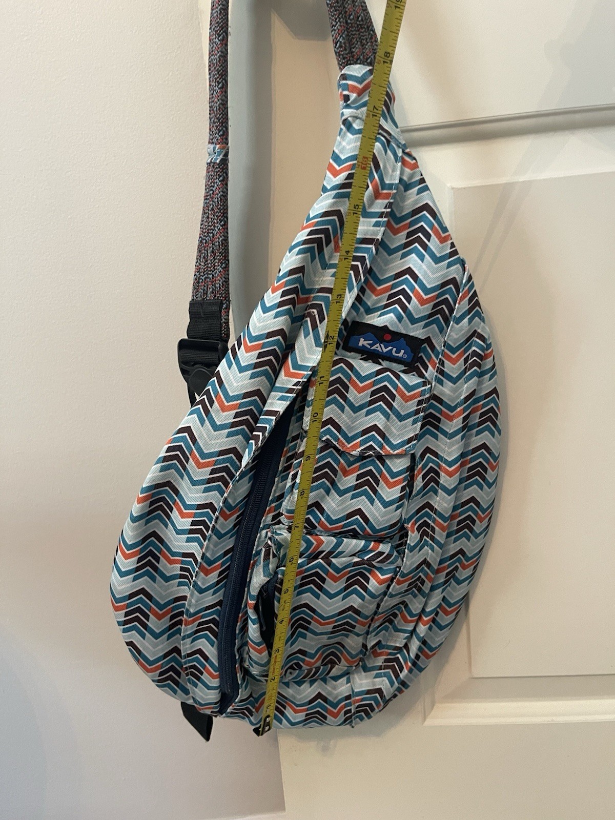 KAVU Rope Sling Bag Blue Orange Chevron Print Crossbody Canvas