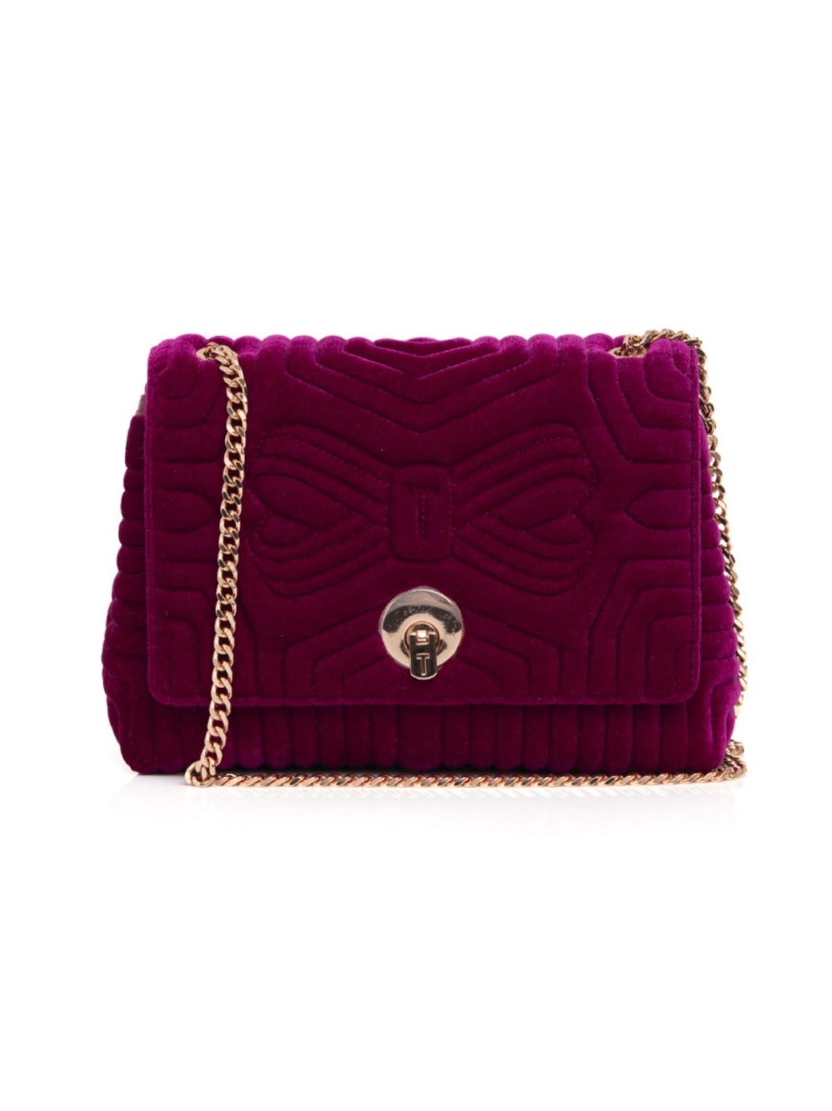 NWT Ted Baker Rachilla Velvet Quilted Circle Lock Crossbody Bag Purple $249