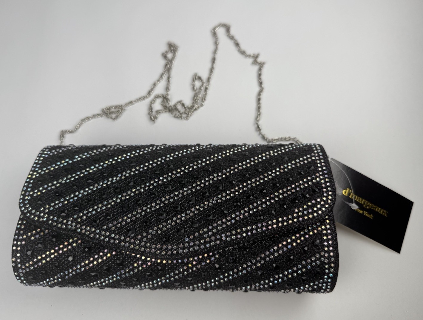 NEW D’Margeaux Evening Bag Black Envelope Clutch Rhinestone Crossbody Holiday