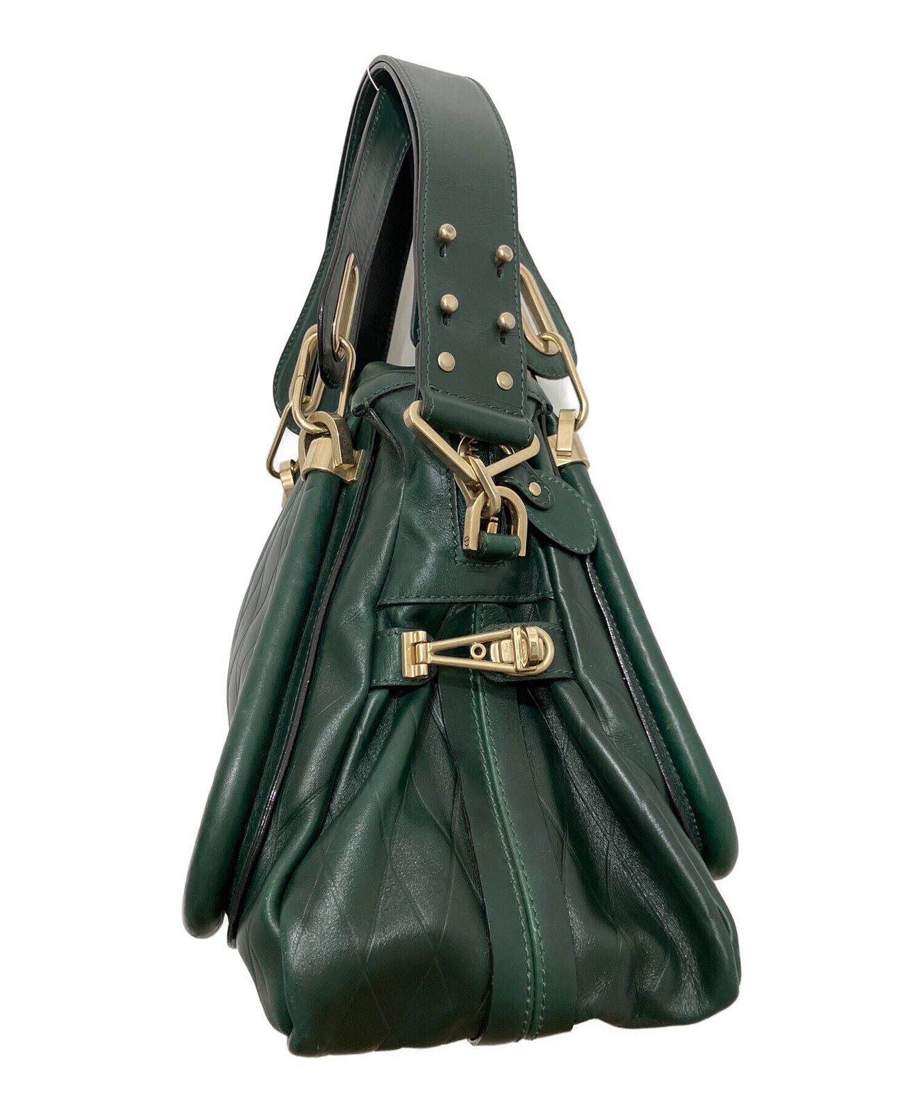 Chloe Paraty Green Leather 2WAY Shoulder Bag Double Handles Italy Auth