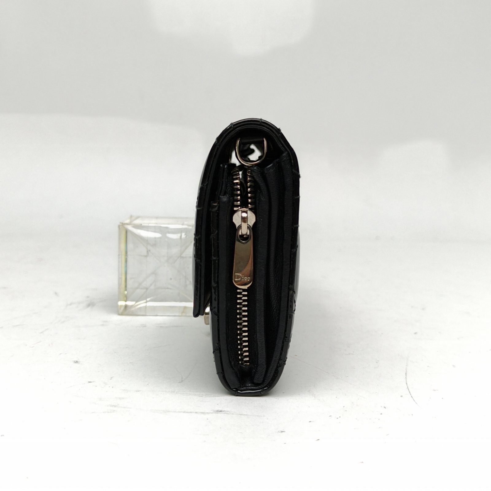 DIOR Miss Dior Short Chain Clutch Black Patent Leather Shoulder Bag