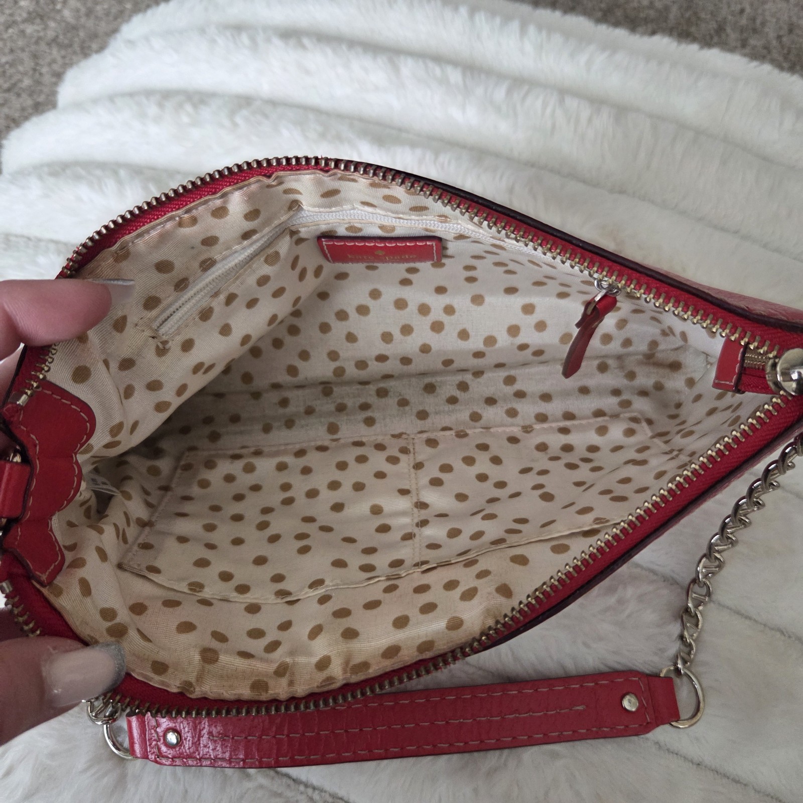 Kate Spade Wellesley Byrd Shoulder Bag RED Leather Chain Strap Purse