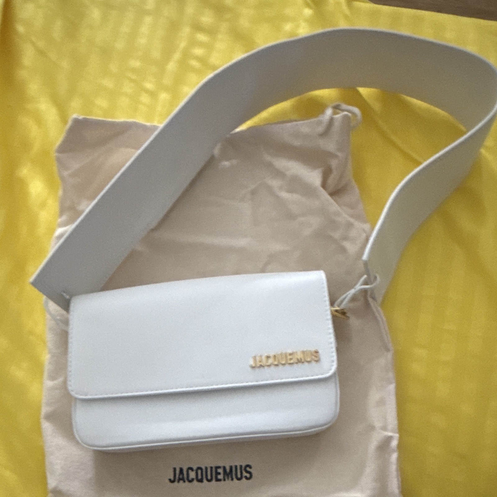 Jacquemus White Mini Shoulder Bag Gold Hardware Logo, Strap, Brand Card