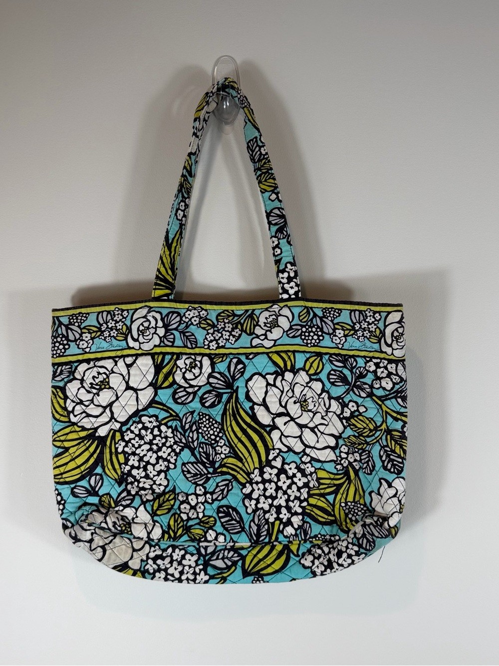 Vintage Vera Bradley Quilted Floral Tote in Aqua, White & Lime