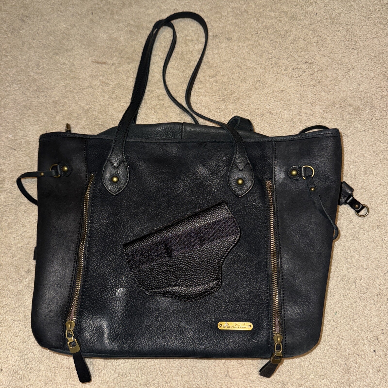MWL-002 Montana West Real Leather Dual Sided Concealed Carry Wide Tote w/holster