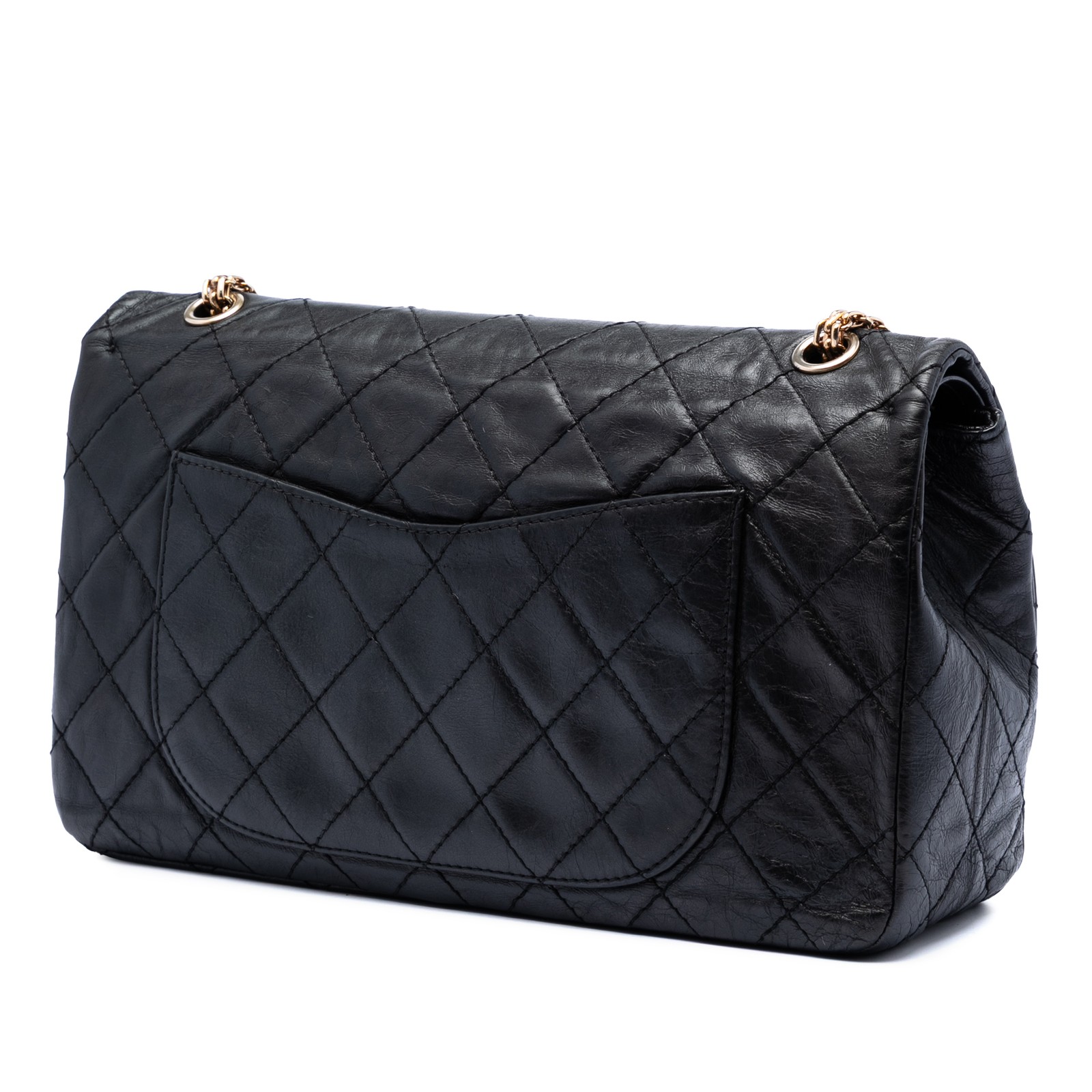 Chanel Quilted Aged Calfskin Reissue 2.55 Double Flap 227 Shoulder Bag Black