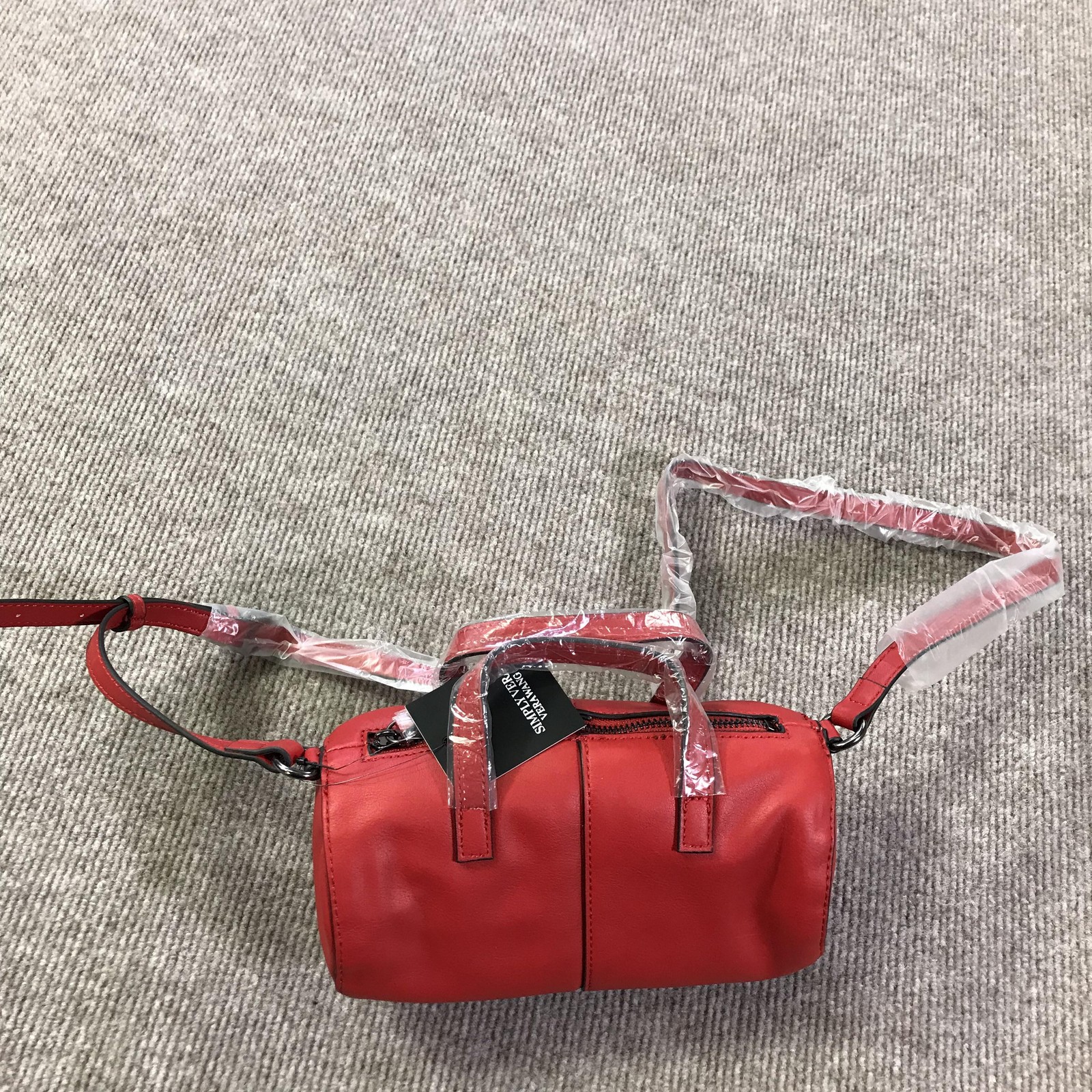 Simply Vera Vera Wang Cylinder Bag Womens Red Vegan Leather Crossbody Handbag