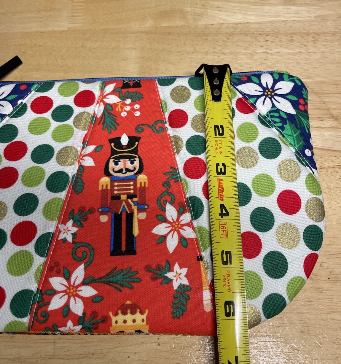 Christmas Nutcracker Handmade Quilted Zippered Wristlet Pouch