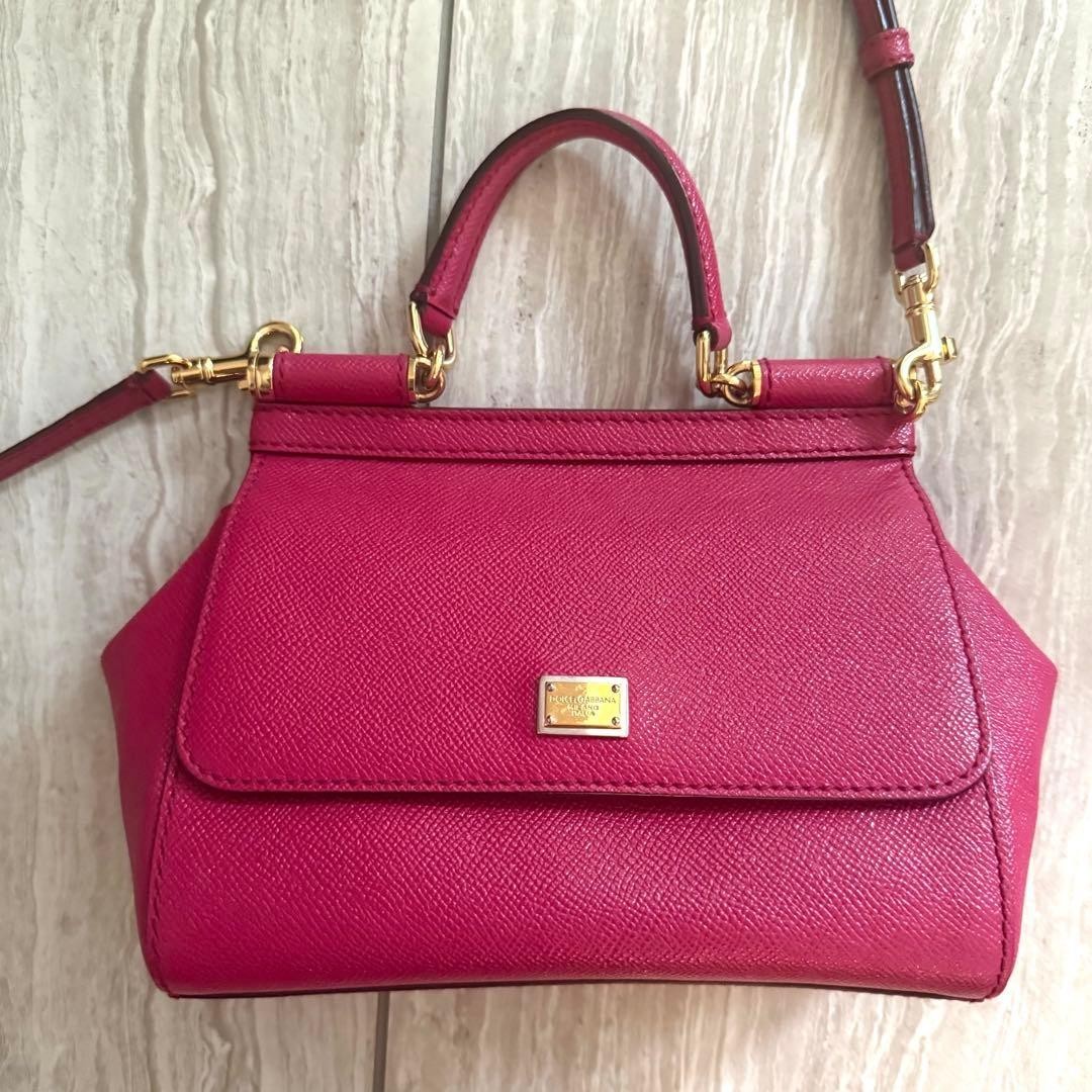 DOLCE & GABBANA Sicily Bag Pink Dauphine Leather Two-Way Shoulder Handbag Used