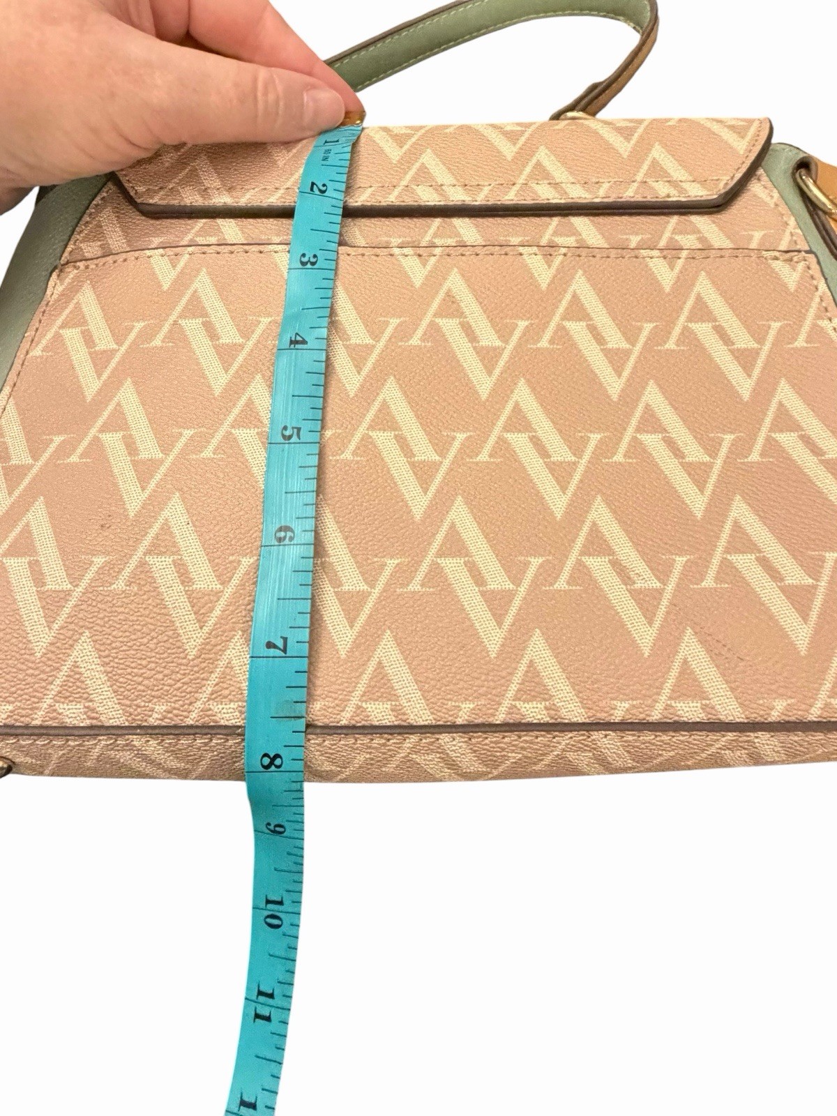 Adrienne Vittadini Mint Green/Beige Monogram Crossbody Handbag Top Handle Purse