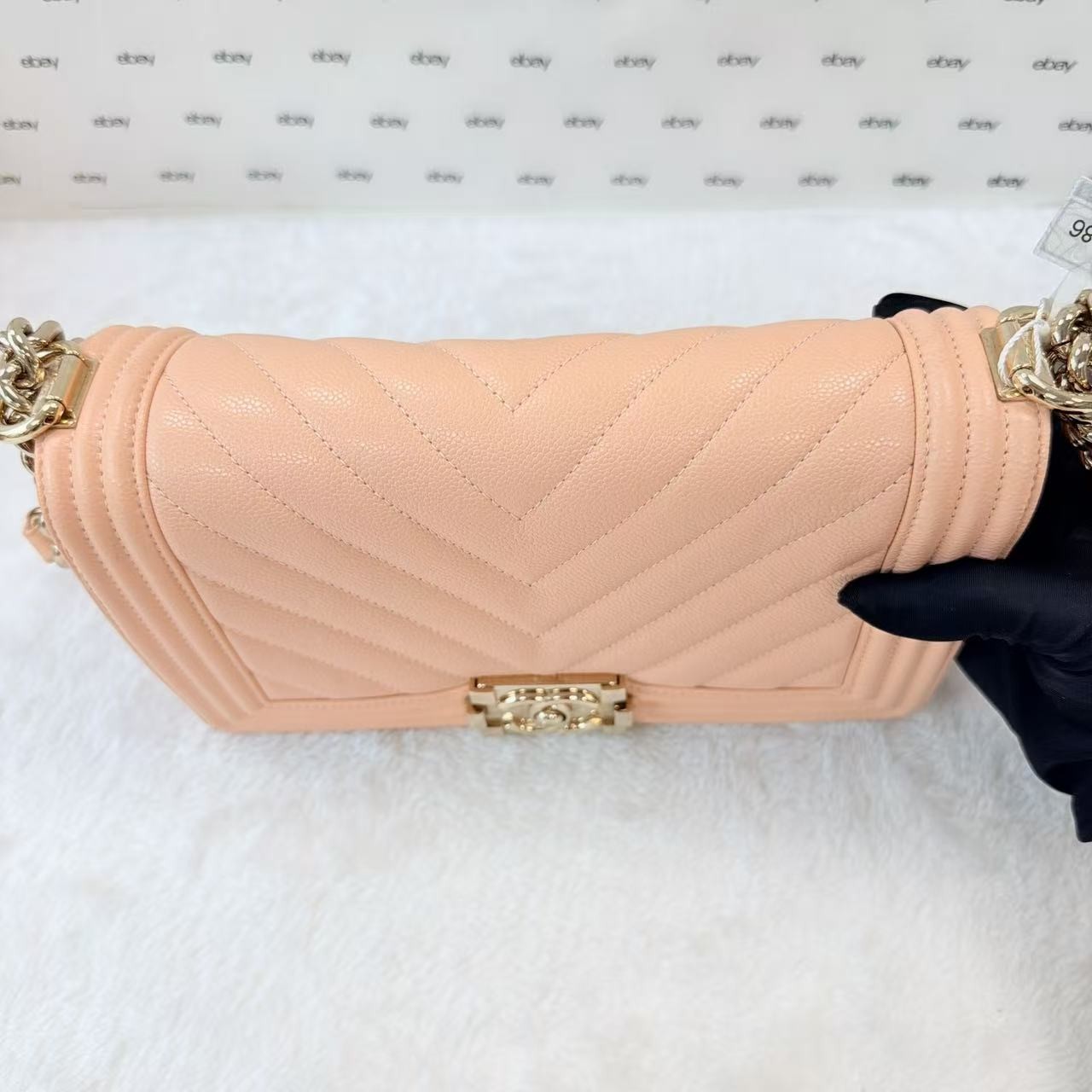 Chanel Le Boy Medium Pink Caviar Grained Calfskin Crossbody Bag Gold Hardware