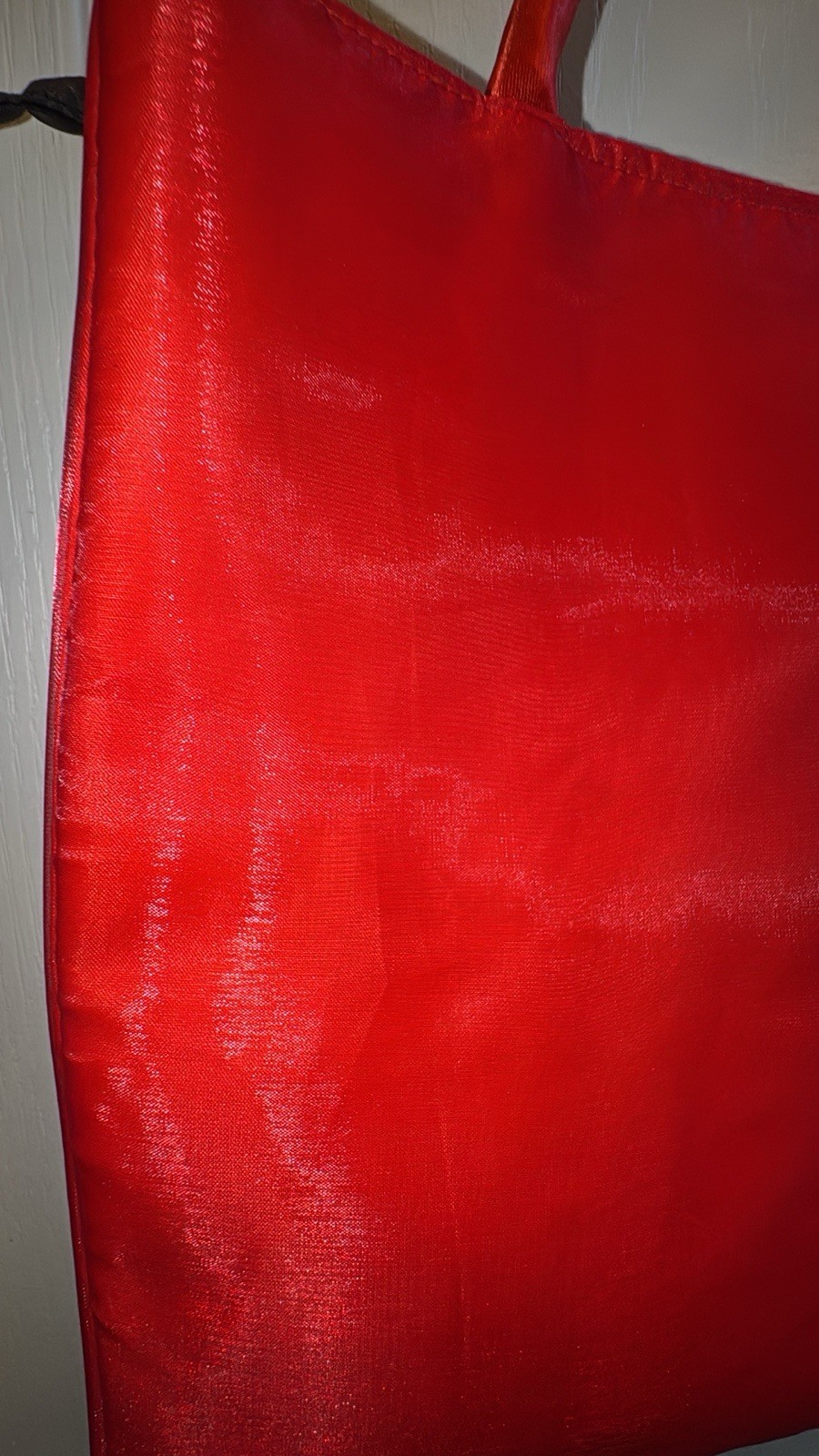 Vintage Asian Tote Handbag Red Satin Mesh Layer Koi Fish Embroidered Purse