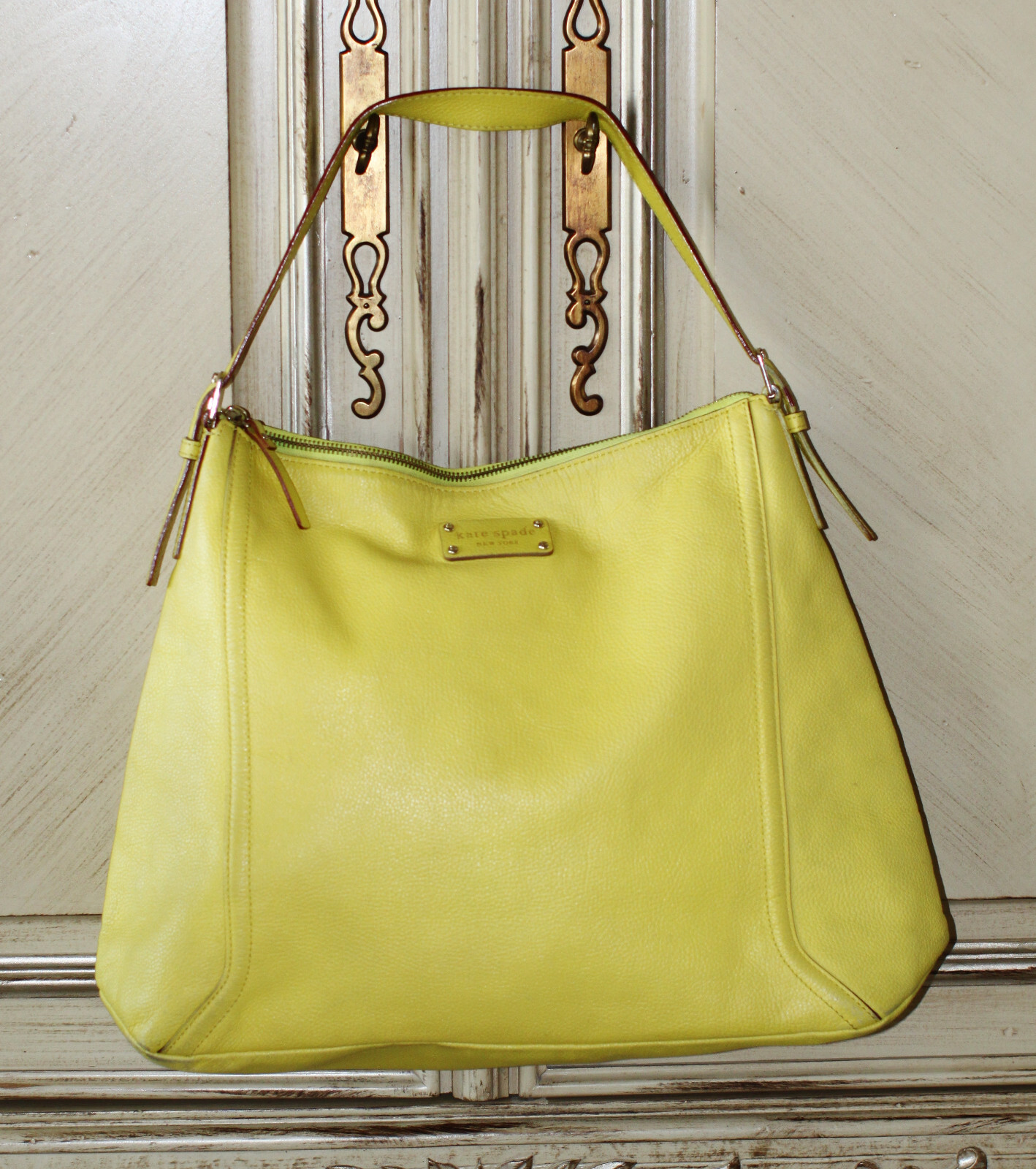 Kate Spade Large Tennis Ball Yellow Pebbled Leather Shoulder bag Tote Hobo Purse