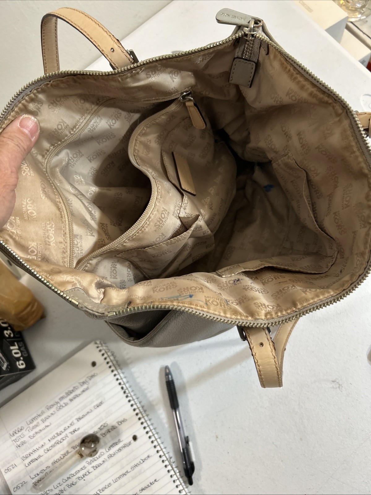 Michael Kors Gray Beige Leather Shoulder Bag