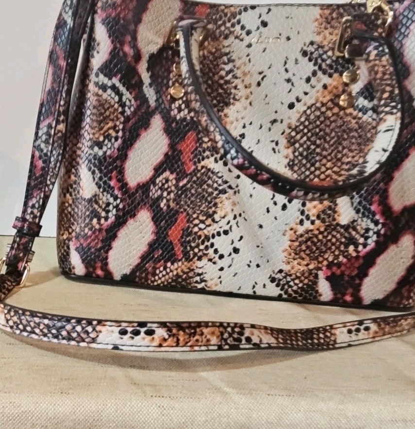 Aldo Snakeskin Effect Tote Handbag With Crossbody Strap Cream, Red Brown