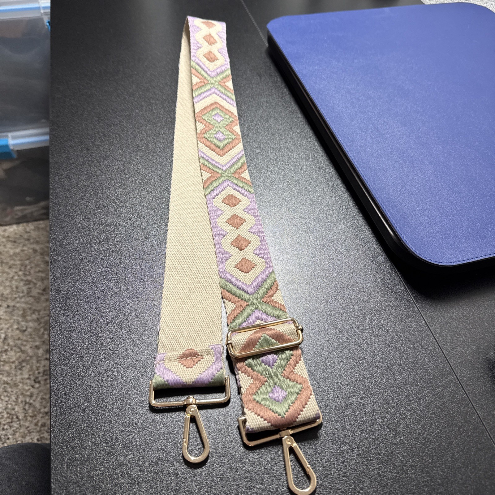 Ahdorned Crossbody Strap Beige Purple Adjustable Replacement Strap EUC 26″-46″