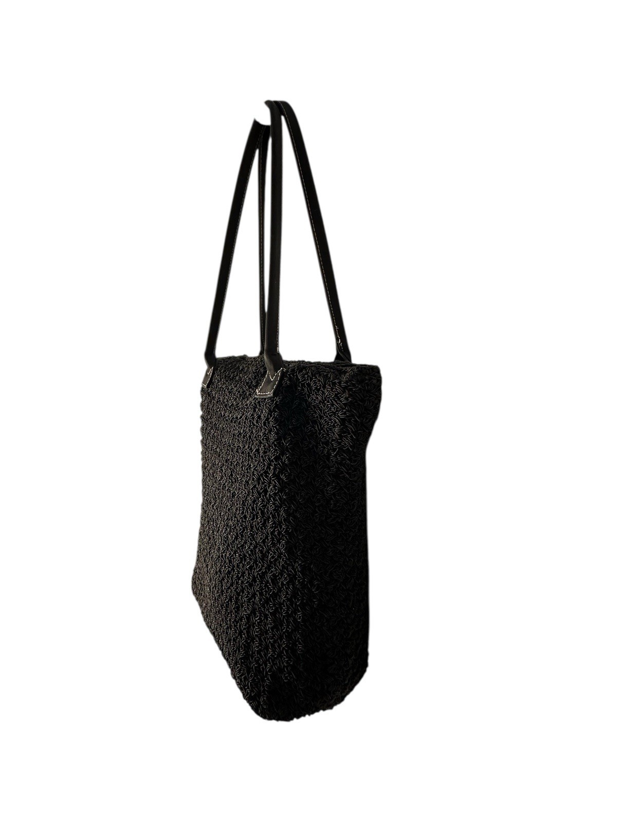 Vintage Black Knitted Lined Zipper Closure Lightweight Satchel Shoulder Bag Boho