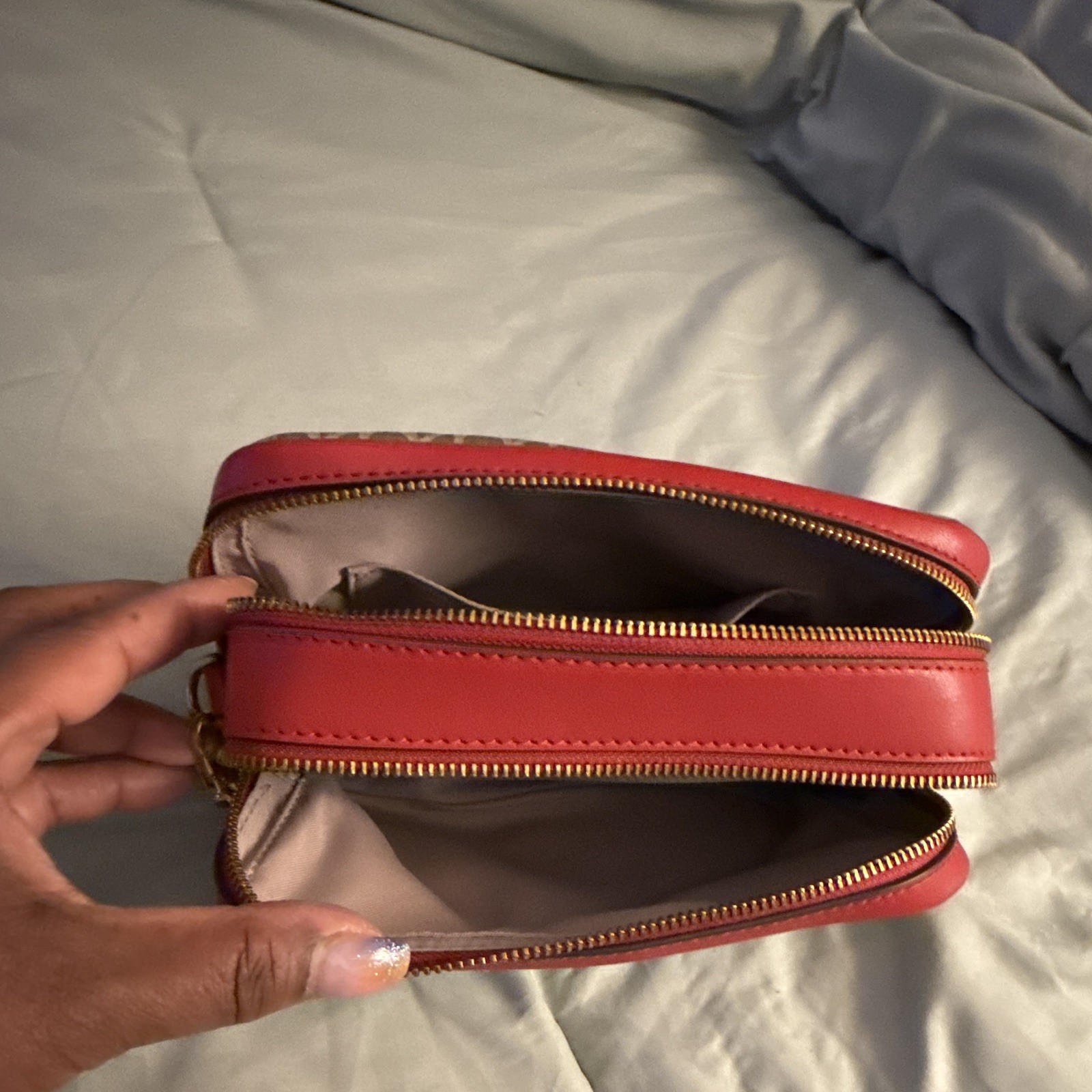 NWT Michael Kors Logo Crossbody Bag Brown/Red Gold Hardware Dual Zips Detachable