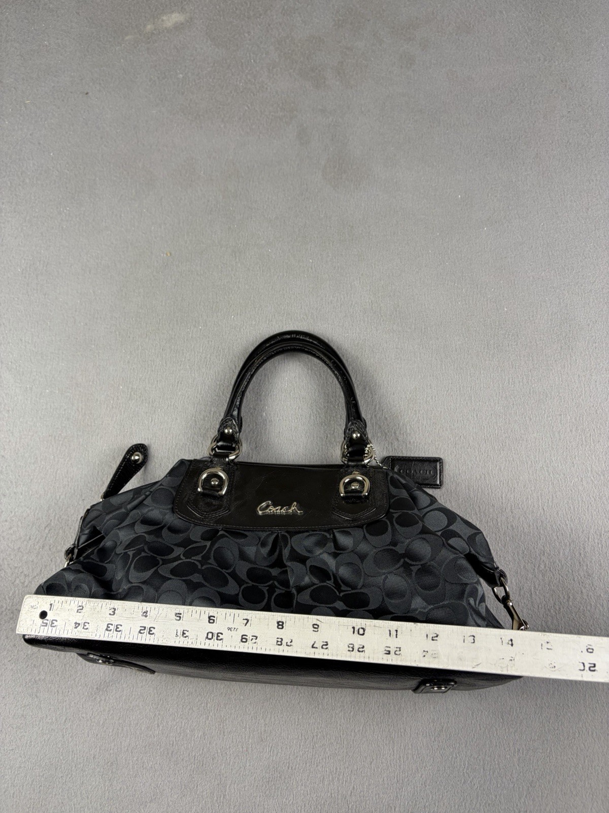 Vintage Coach Ashley Style Purse Black Signature Sateen Black Handbag Large