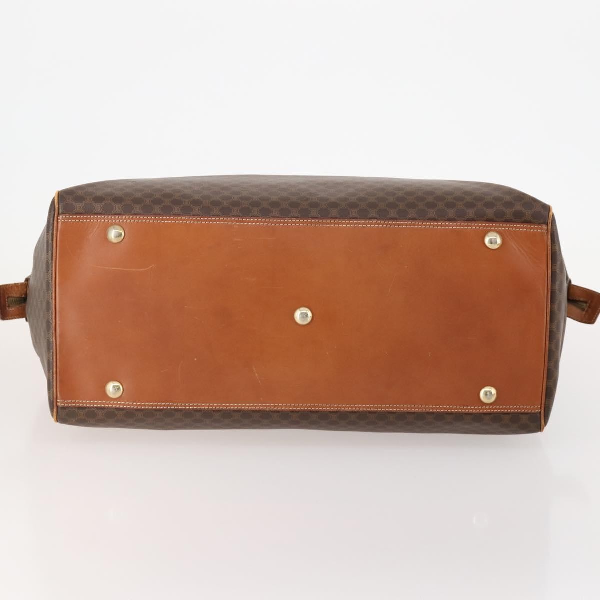 CELINE Macadam Canvas Boston Bag PVC Leather 2way Brown Gold Auth ep14007