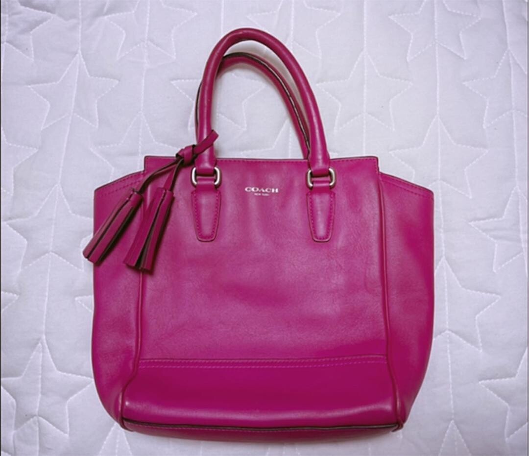 COACH Pink Tassel 2Way Handbag Shoulder Bag Solid Women 8.66×9.45×2.56 in