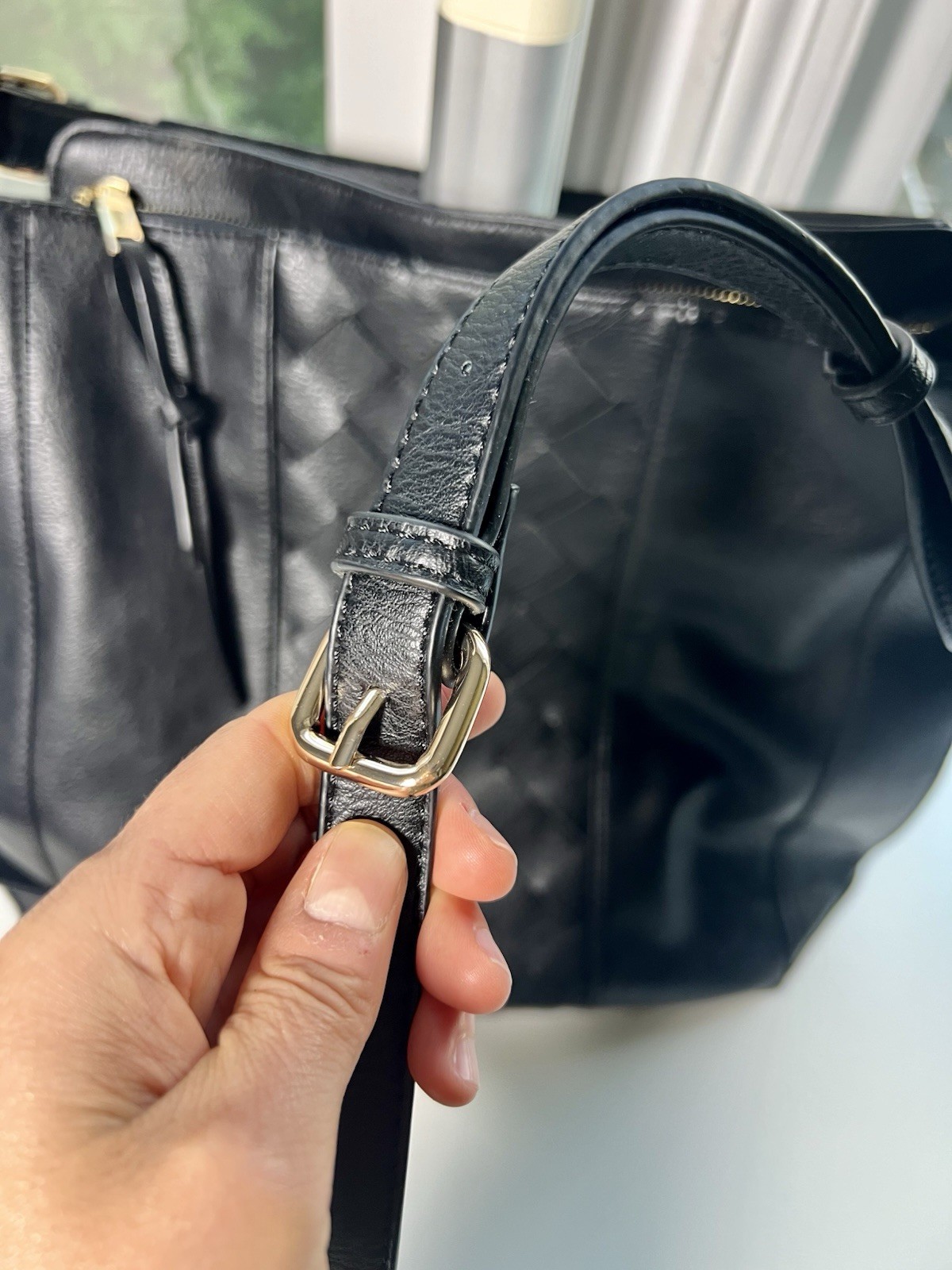 Urban Expressions Black Woven Faux Leather Shoulder Bag