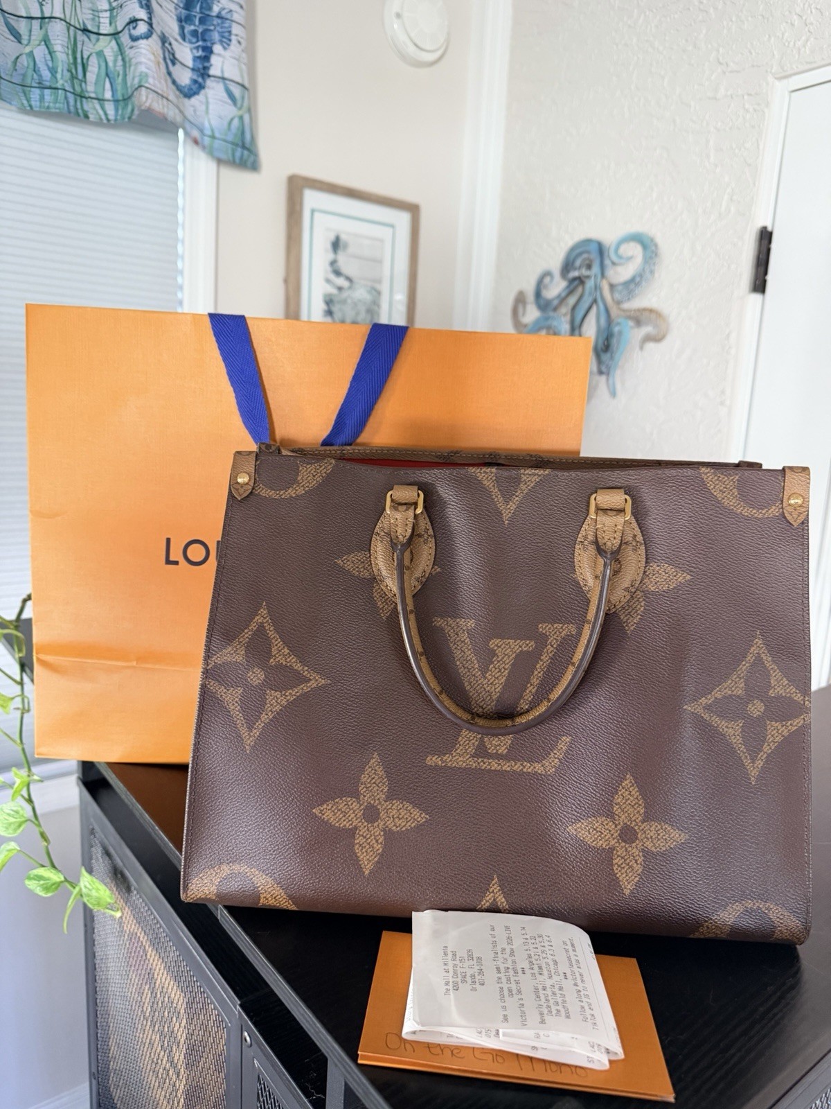 Authentic Louis Vuitton OnTheGo MM Brown Reverse Monogram Tote Giant Bag