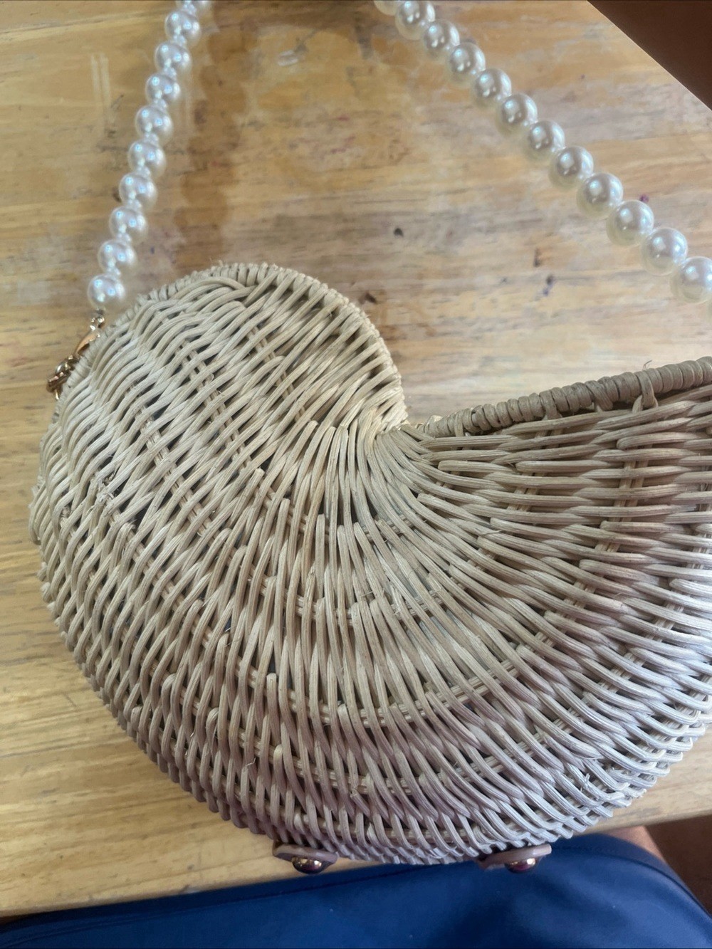 Viral Haute Hippie Style Nautilus Wicker Pearl Crossbody Bag NWT