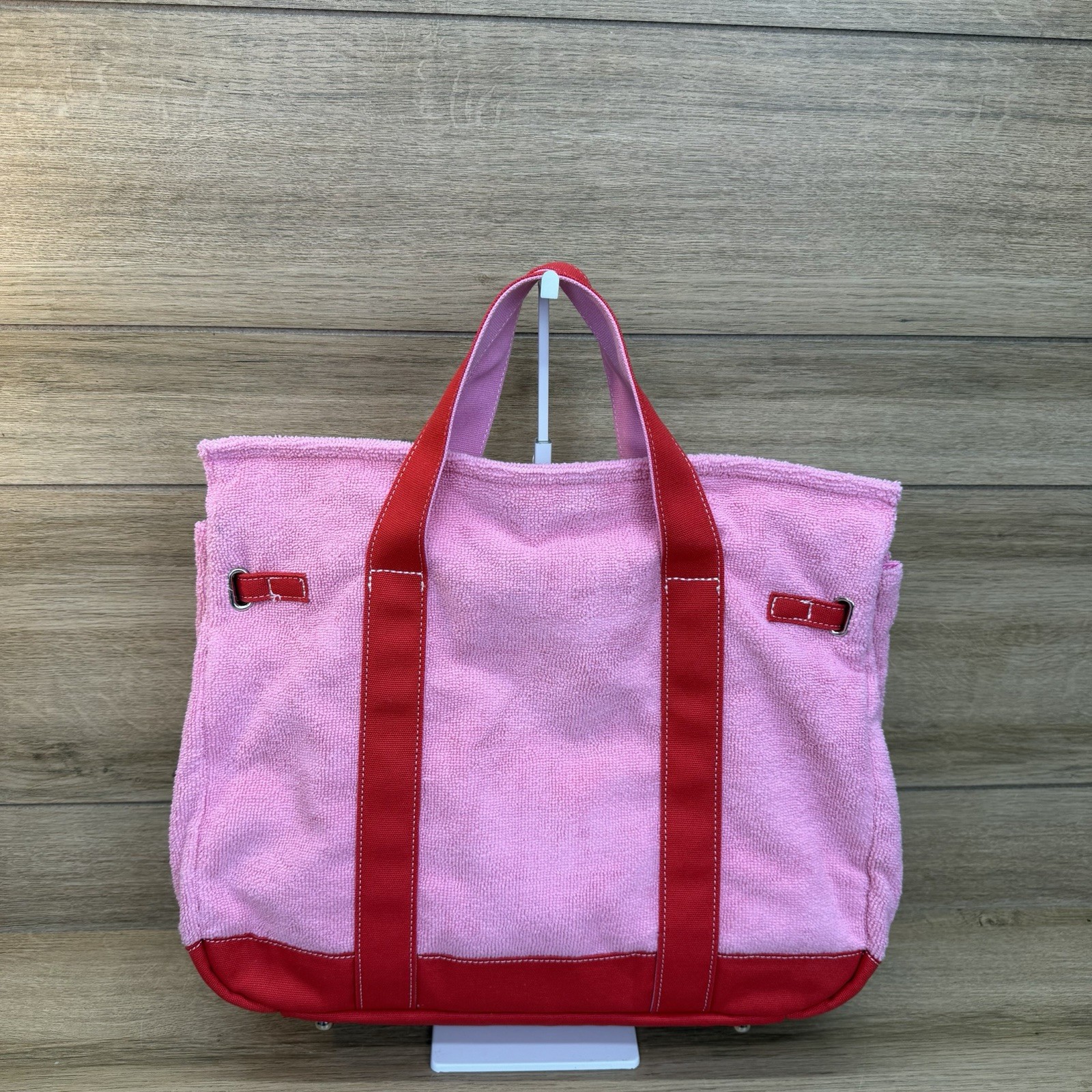 NEW Boatkin Sunwin Madaket Large Classic Tote Bag Terry Cloth Canvas Red Pink