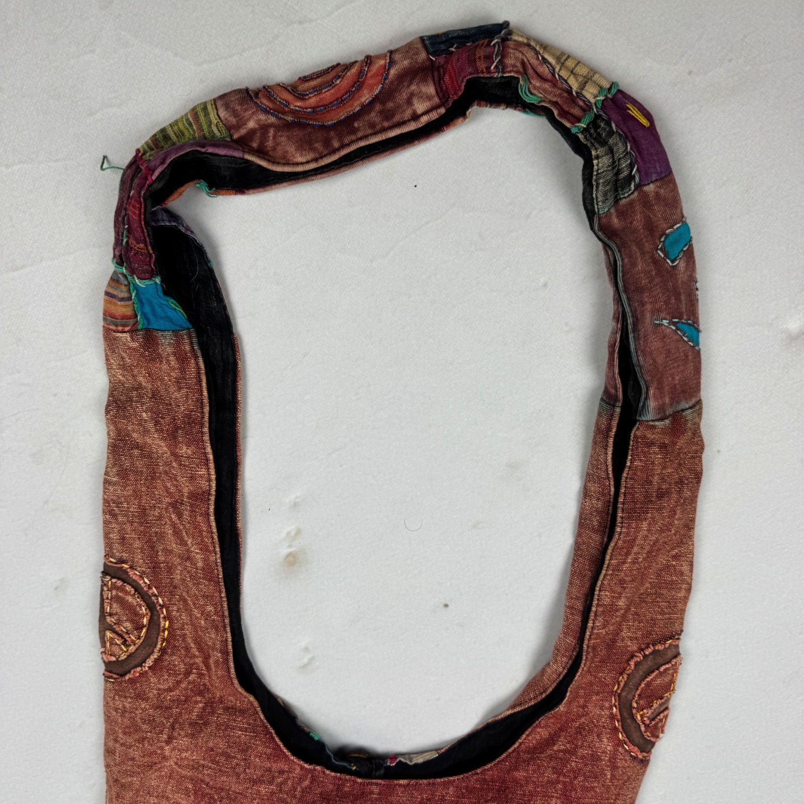 Vintage Hippie Peace Sign Patchwork Shoulder Bag Boho Festival Grunge Y2K
