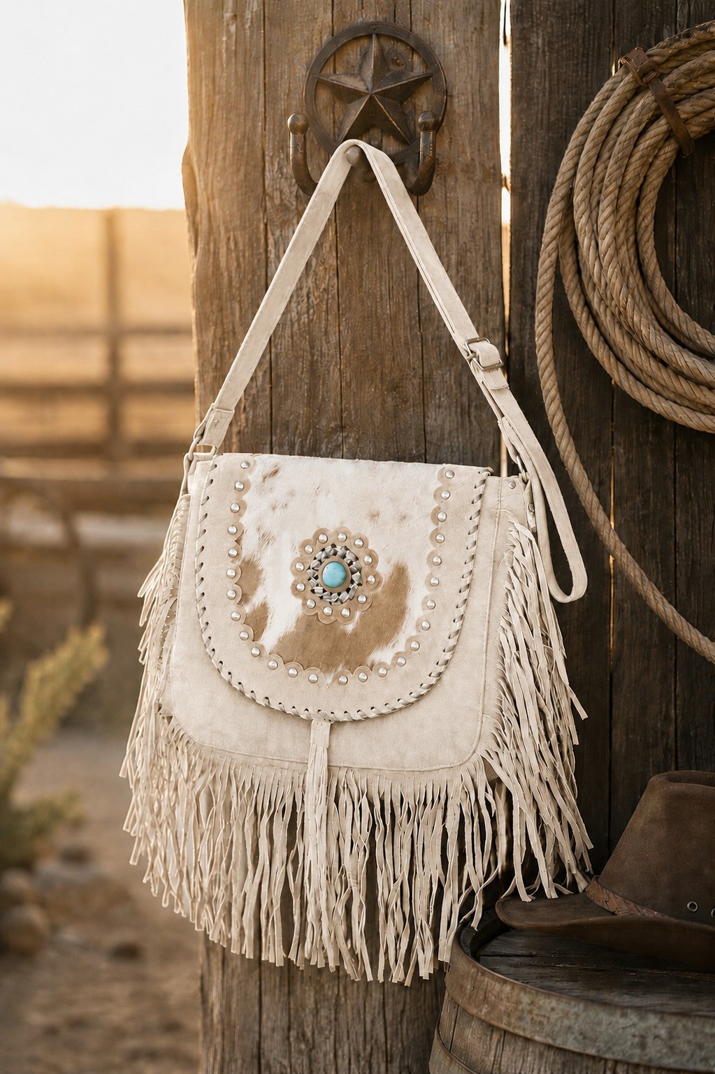 Women Handbag Western Style Crossbody Suede Leather Purse Fringes & Beaded Work