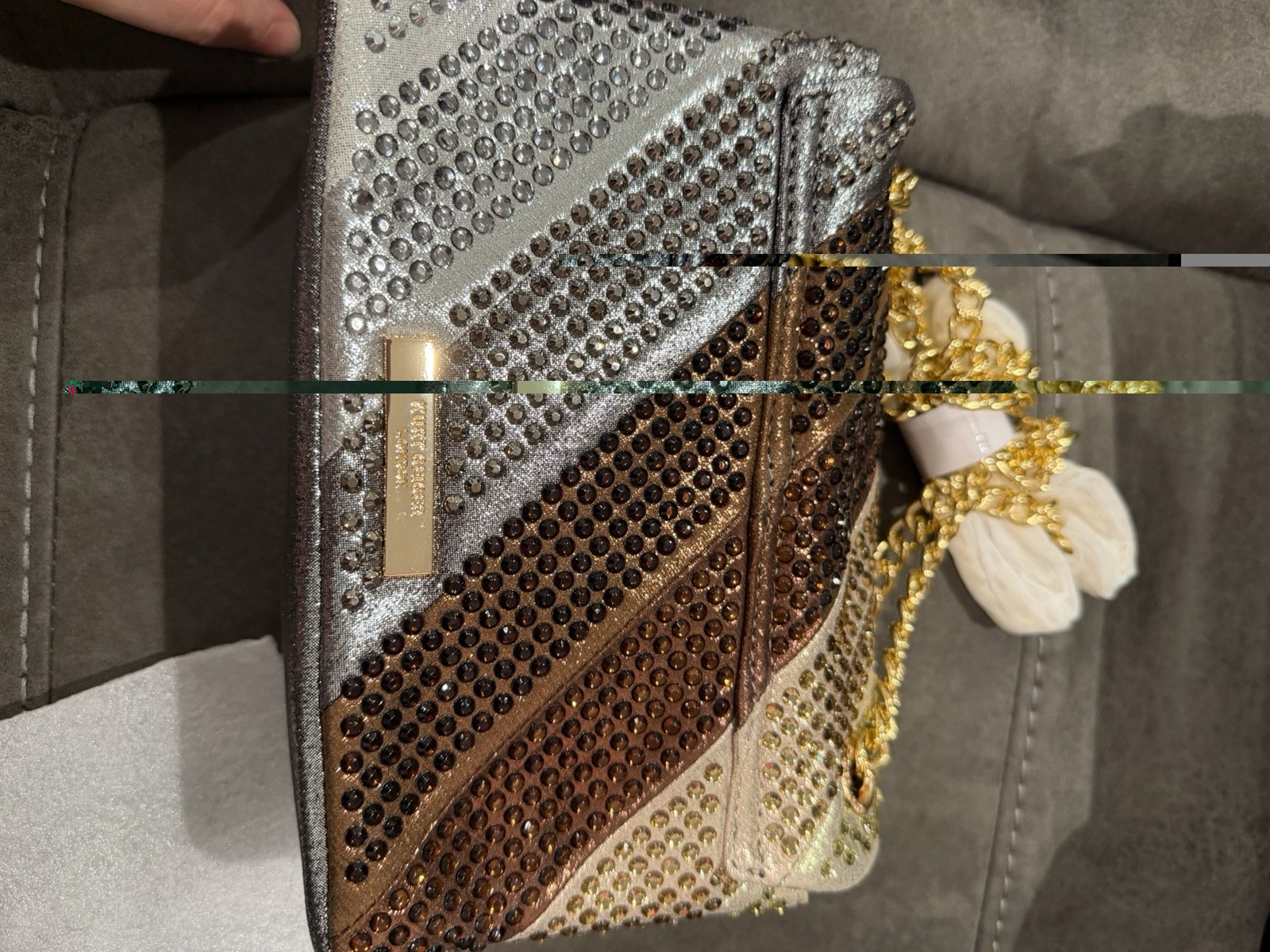 New Kurt Geiger Silver Gold Brown Crystal-Embellished Shoulder Bag