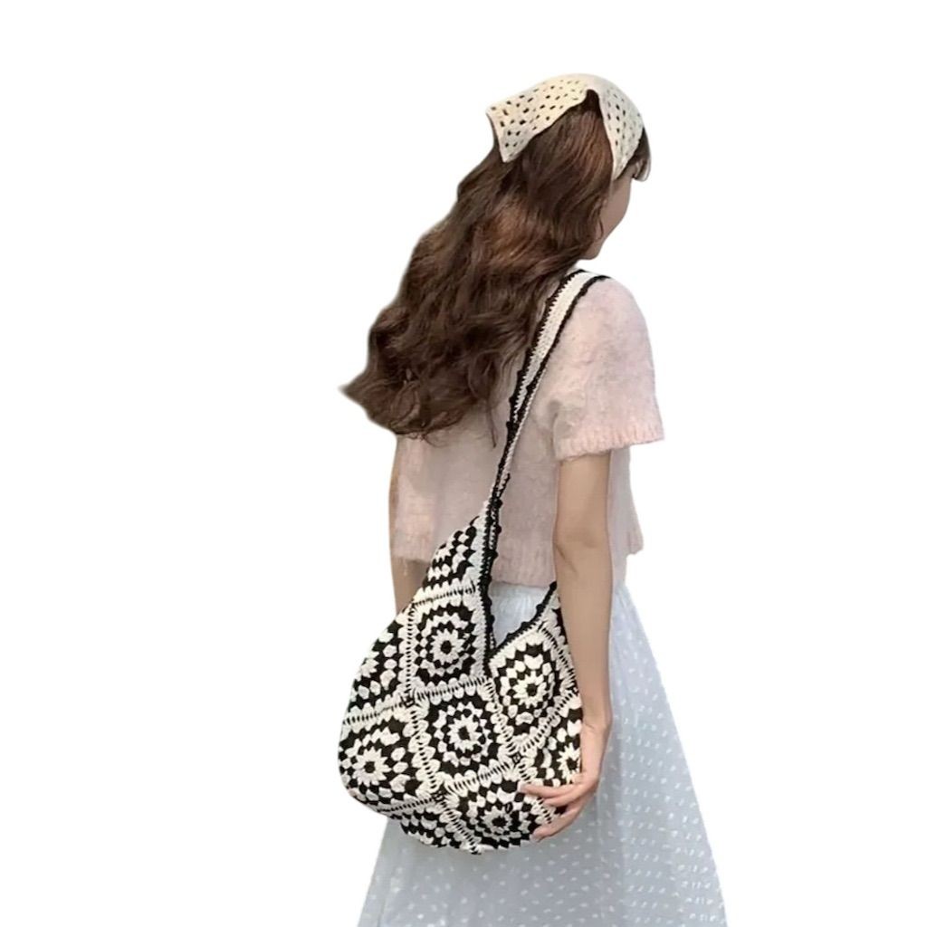 Boho Crochet Tote Shoulder Beach Bag Summer Vacation Hippie Resortwear