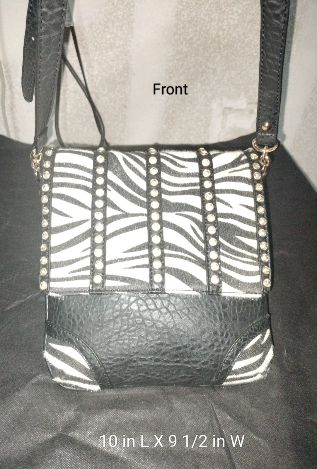 Zebra Print Cross Body Decorated With Rhinestones