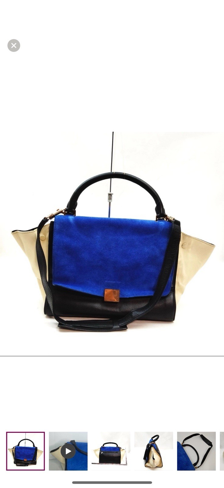 Celine Cobalt/Black/Cream Tri-Color Smooth Leather And Suede Trapeze Bag