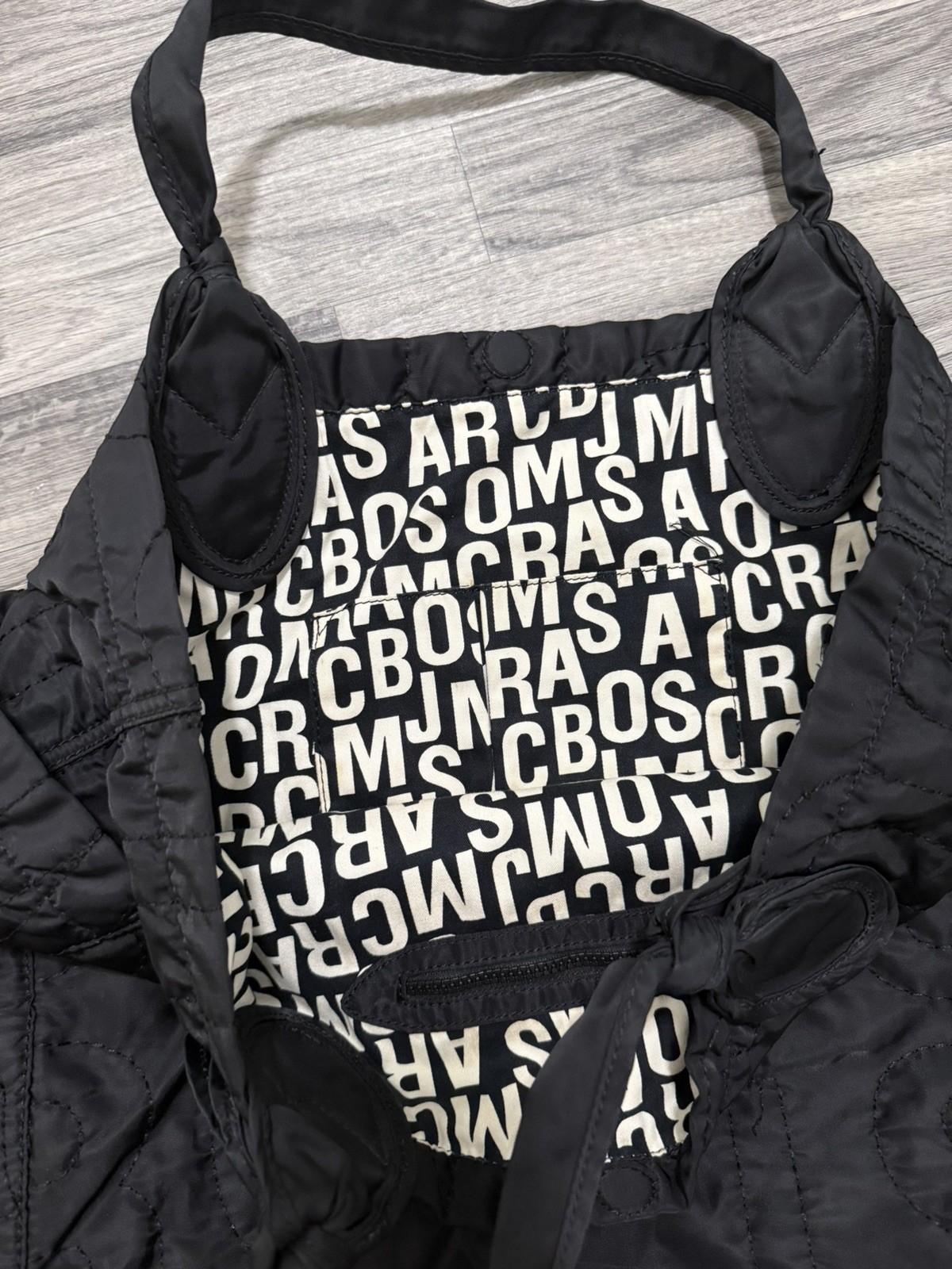 Marc by Marc Jacobs Nylon Laptop Tote Bag Black Jumbled Logo Tate