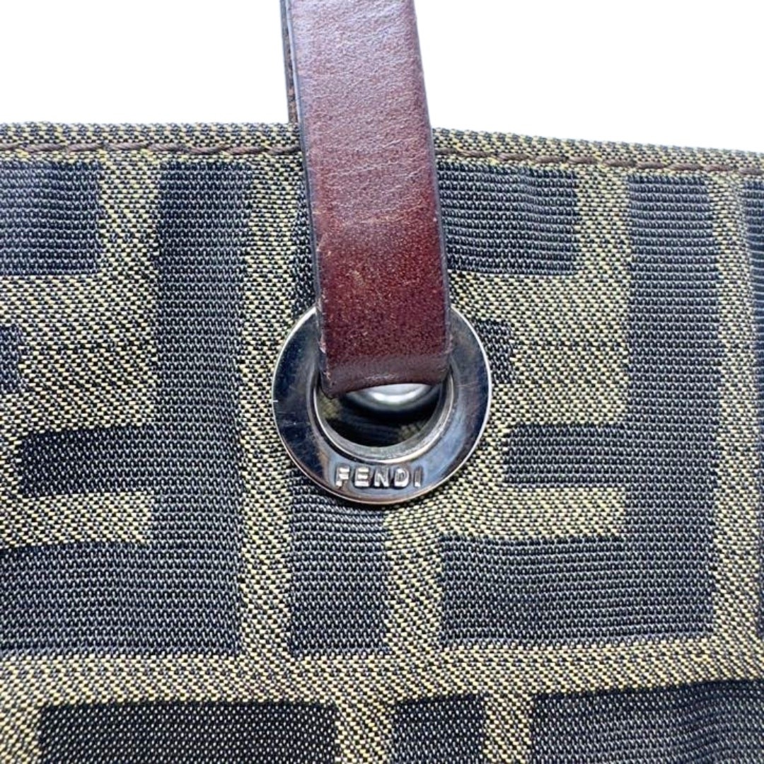 Fendi FF Logo Zucca Bag Shoulder Strap Tote Purse Brown Black Canvas Monogram