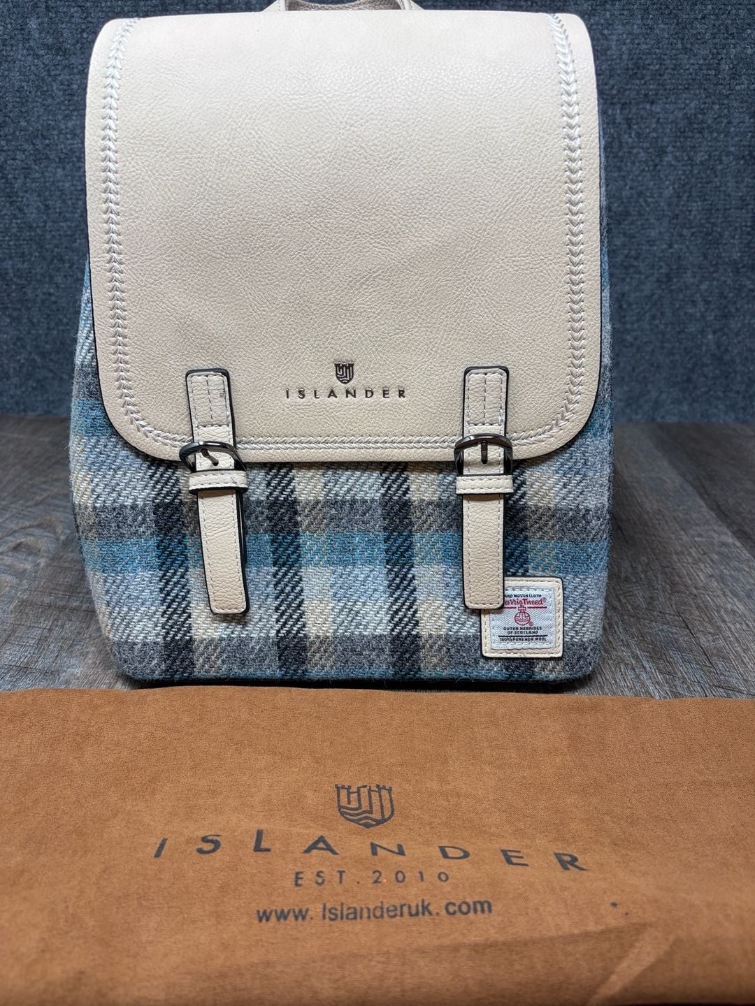 NEW Islander Scotland Harris Tweed Mini Jura Backpack – Blue Tartan W/ dust bag