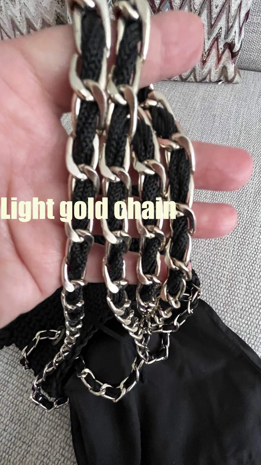 Black Yarn Handmade Knotted Knit Shoulder Bag Fringes With Chain Strap